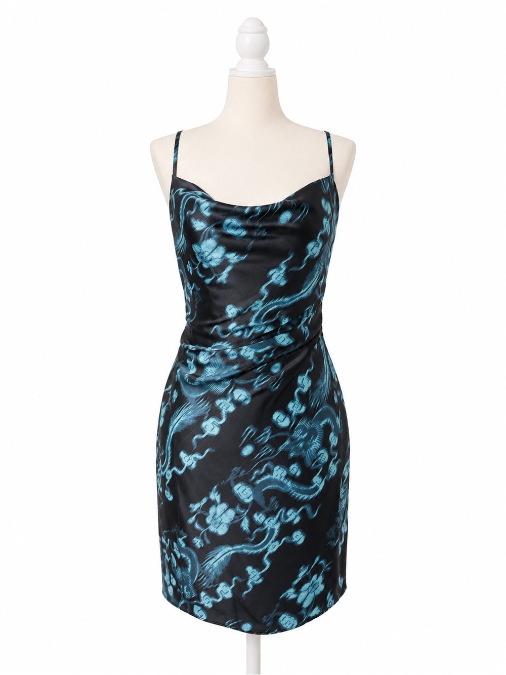 Urban Outfitters Black Satin Slip Dress with Teal Floral Print